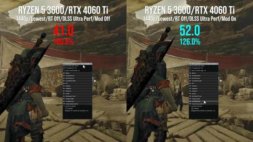 Ситуация без мода и&amp;nbsp;с&amp;nbsp;активированным модом на&amp;nbsp;самых низких настройках.